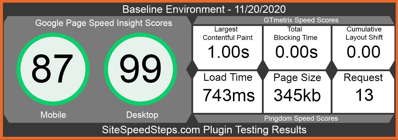 Baseline WordPress environment testing results prior to installing Akismet Spam Protection plugin