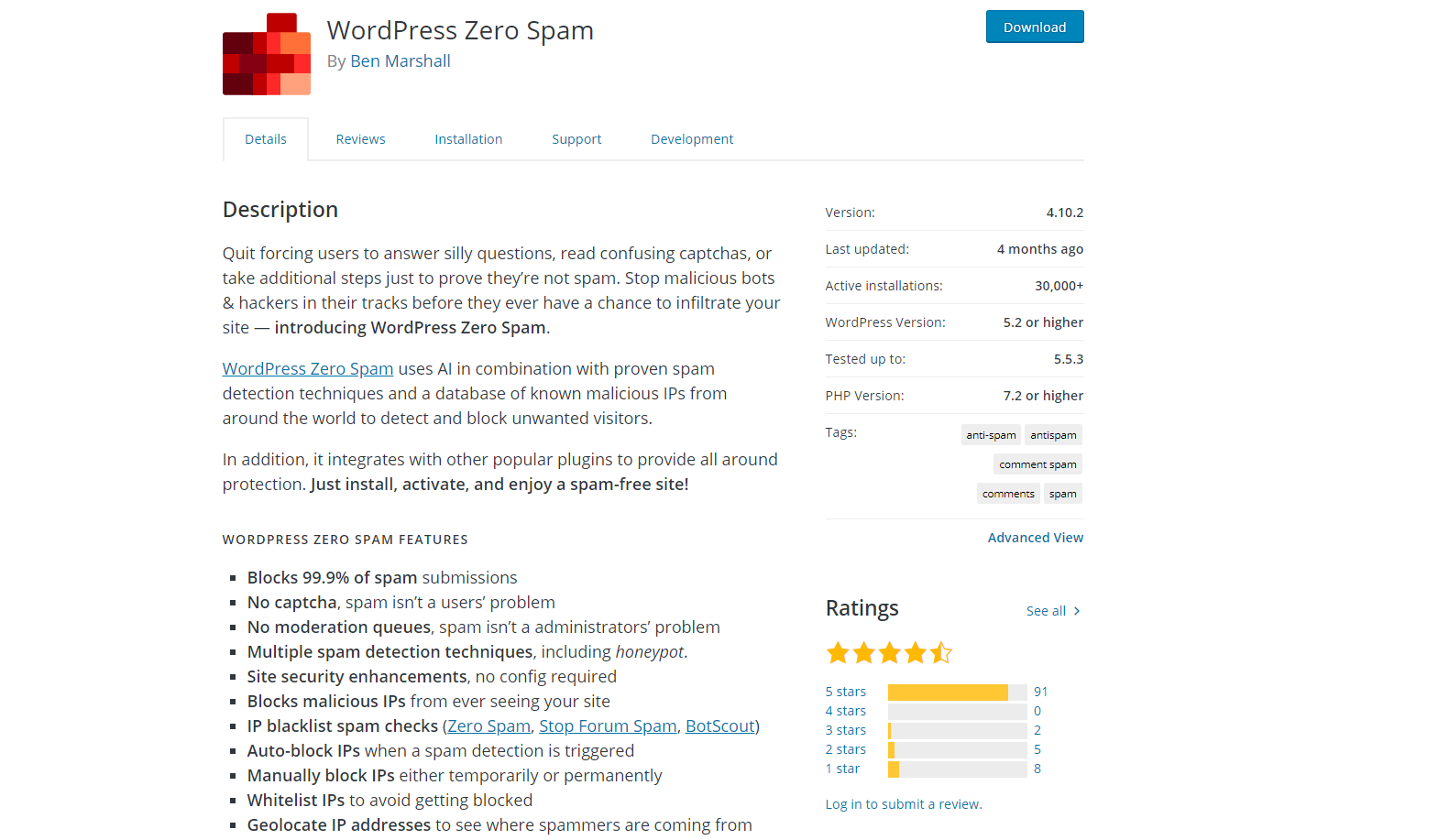 The WordPress Zero Spam plugin is designed to help reduce comment spam on your site